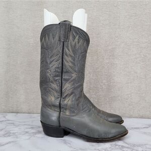 Sanders Vintage Leather Gray Western Cowboy Boots Men's 10D